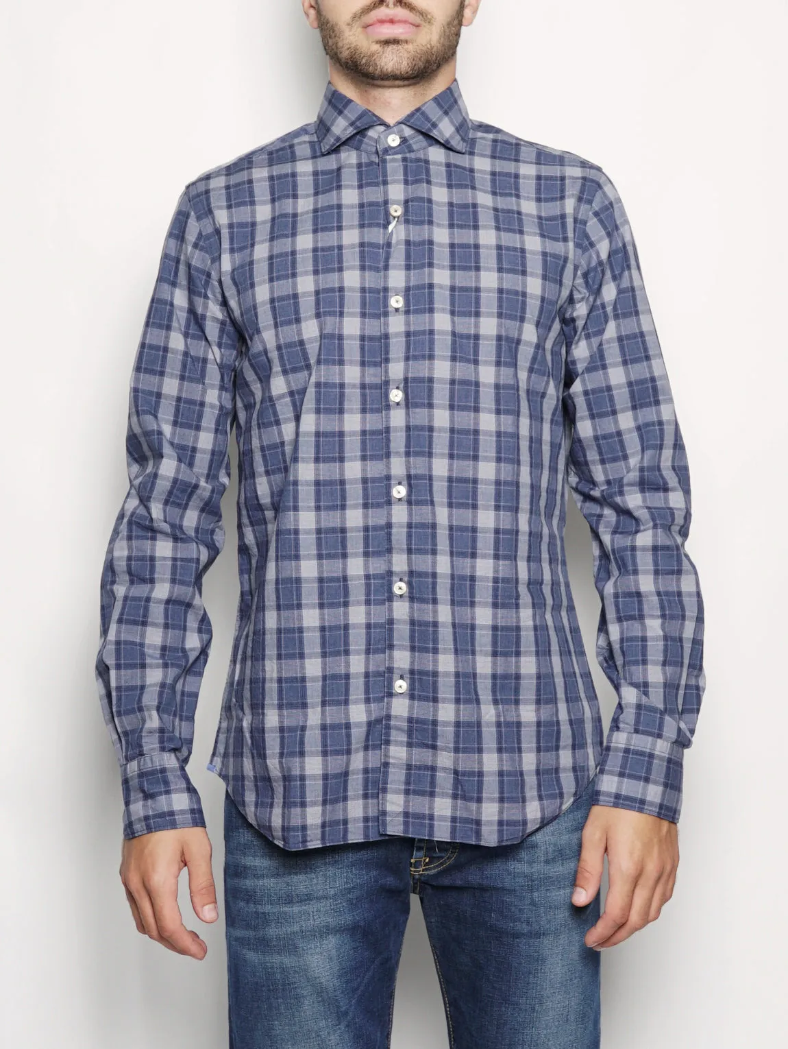 Camicia con Fantasia Check Blu
