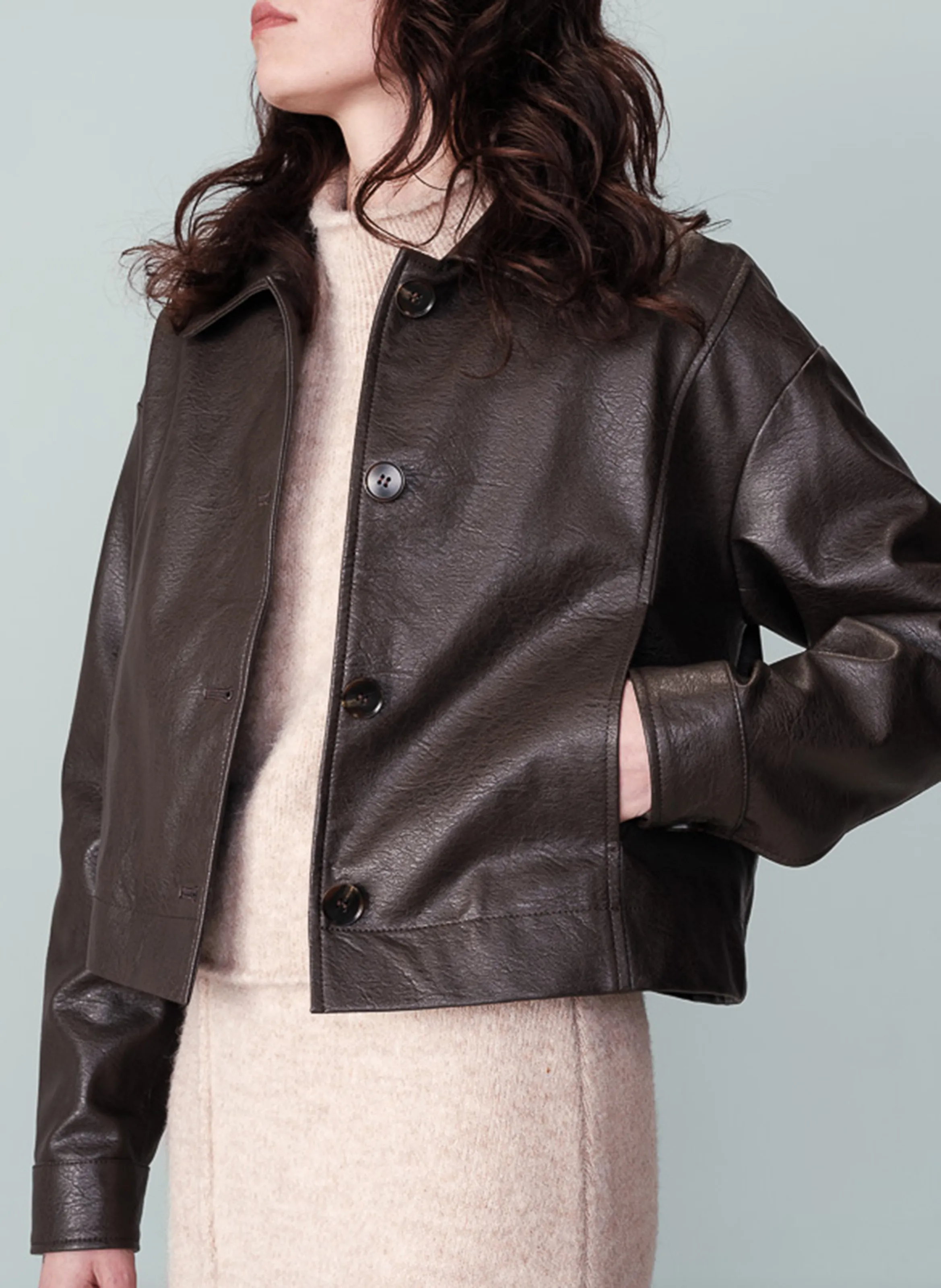  GRACE ET MILA   NEIGE - Giacca classica ampia in misto cotone | Marrone