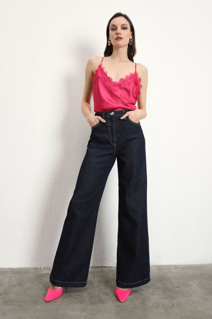 Jeans wide-leg con cuciture a contrasto