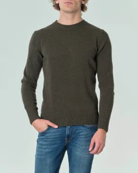 Maglione girocollo verde militare tinta unita in lana finezza 7