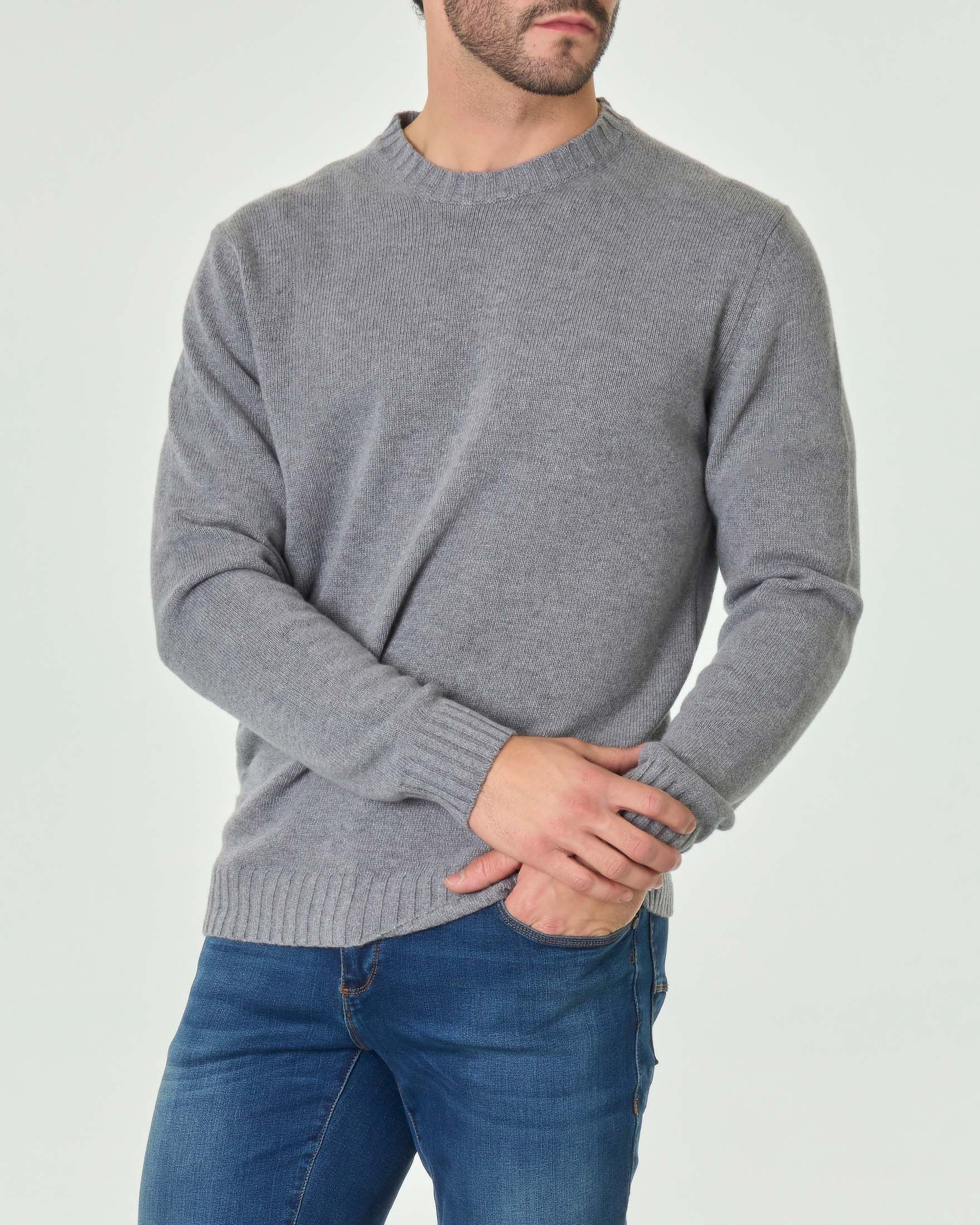 Maglione grigio girocollo in misto lana e cachemire finezza 7