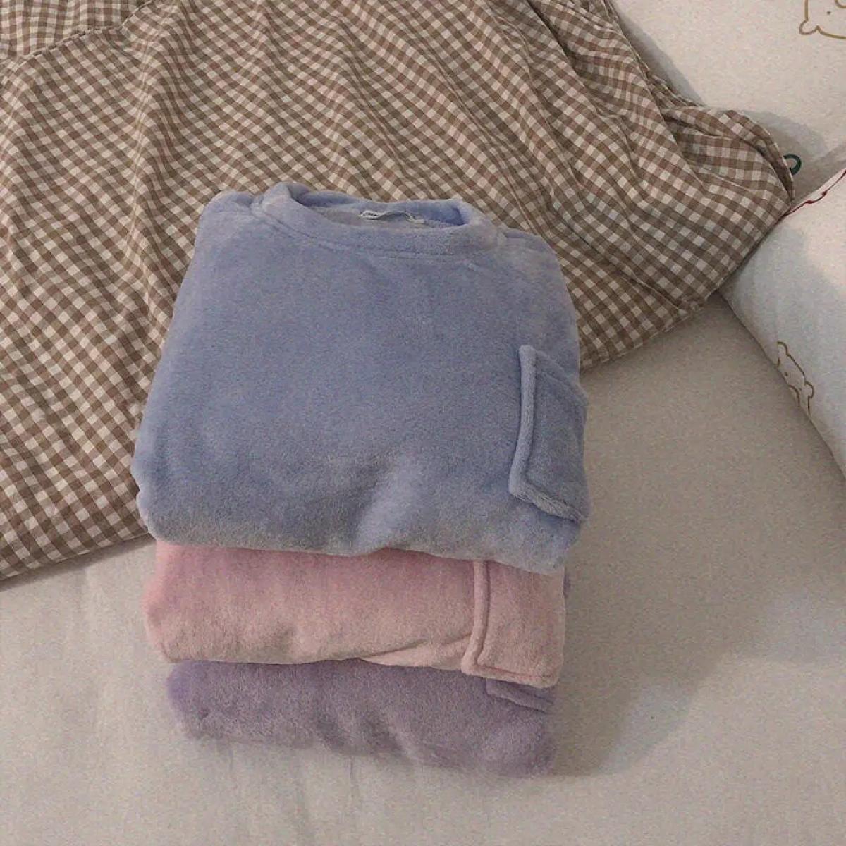 Pigiama da donna spesso caldo in pile Set indumenti da notte invernali Casual tinta unita e pantaloni scozzesi Set pigiama morbi