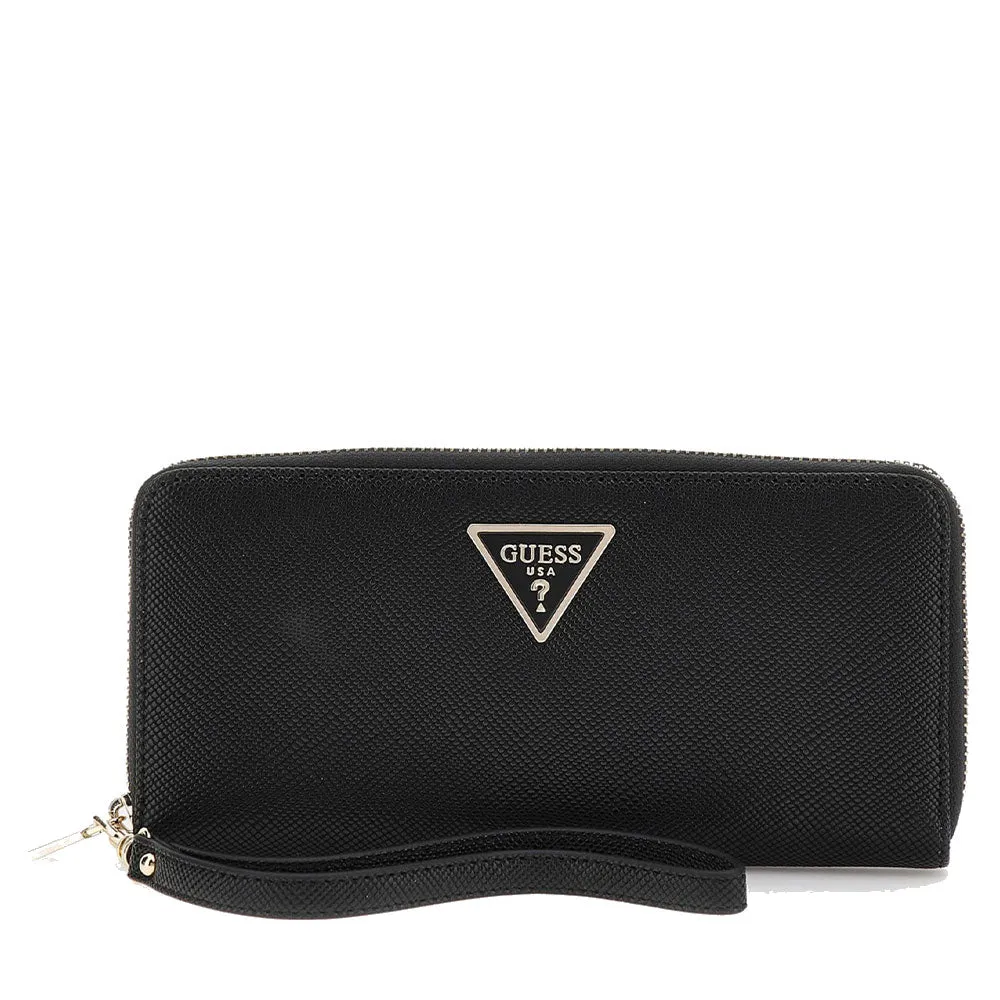 Portafoglio GUESS Stampa Saffiano Chiuso con Zip Linea Laurel colore Nero